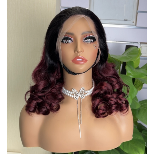 #1b/99j Double Drawn Bouncy Curl 13x4 Transparent Lace Full Frontal 300% Density Wig | Human Hair Wig | Lace Front